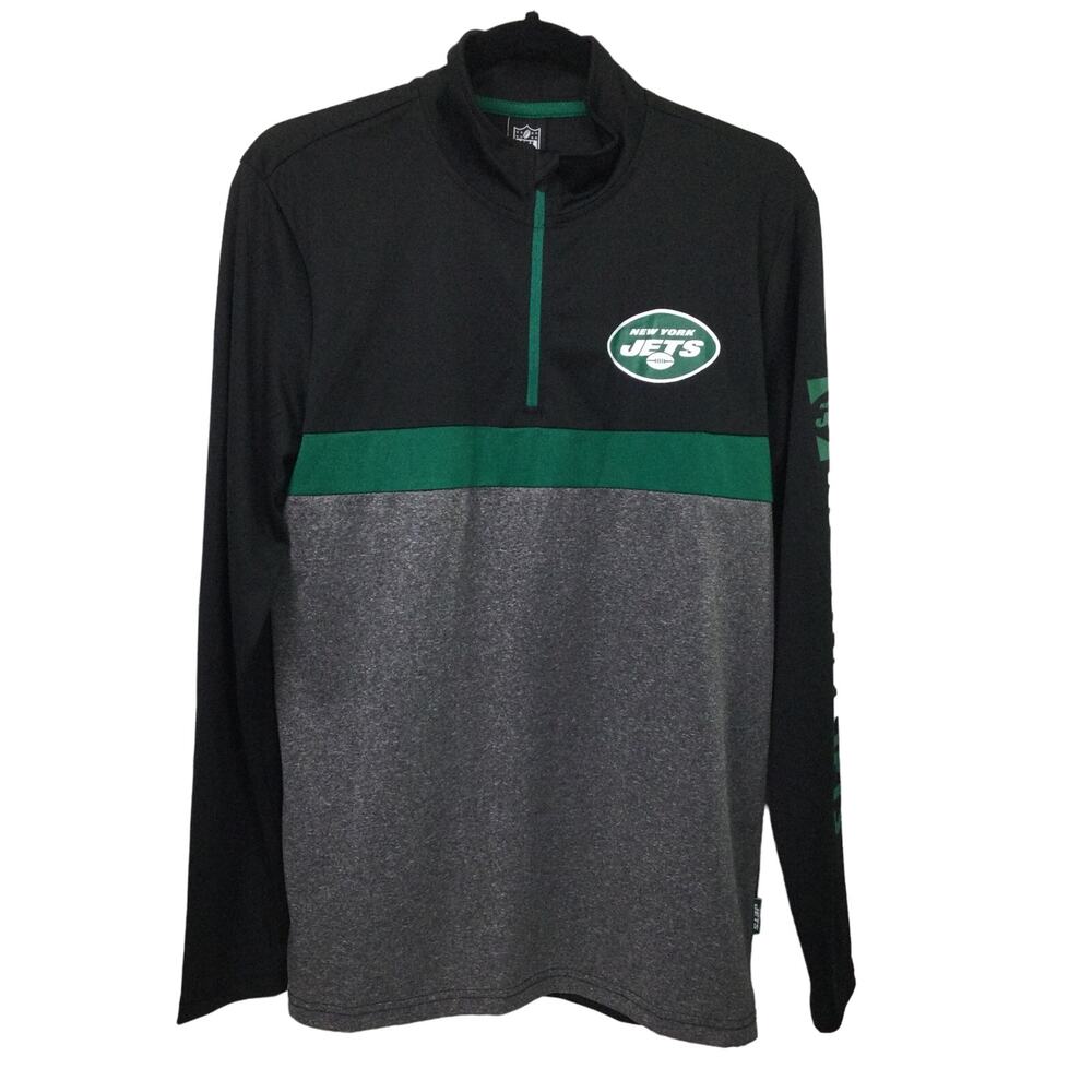 Jets NFL Team Apparel Men's 1/4 Zip Mock Neck Long Sleeve Black Gray Pullover S